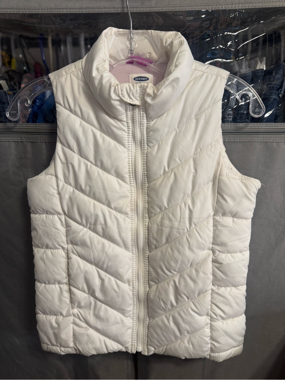 Old Navy White Quilted Puffer Vest with Stand Collar- Girls Size 8